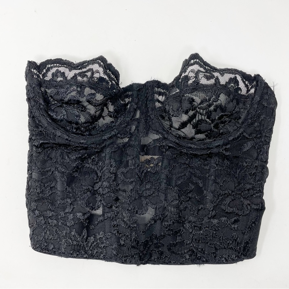 Vintage 80s 90s Victorias Secret Sheer Mesh Floral Lace Corset Bustier top 34B